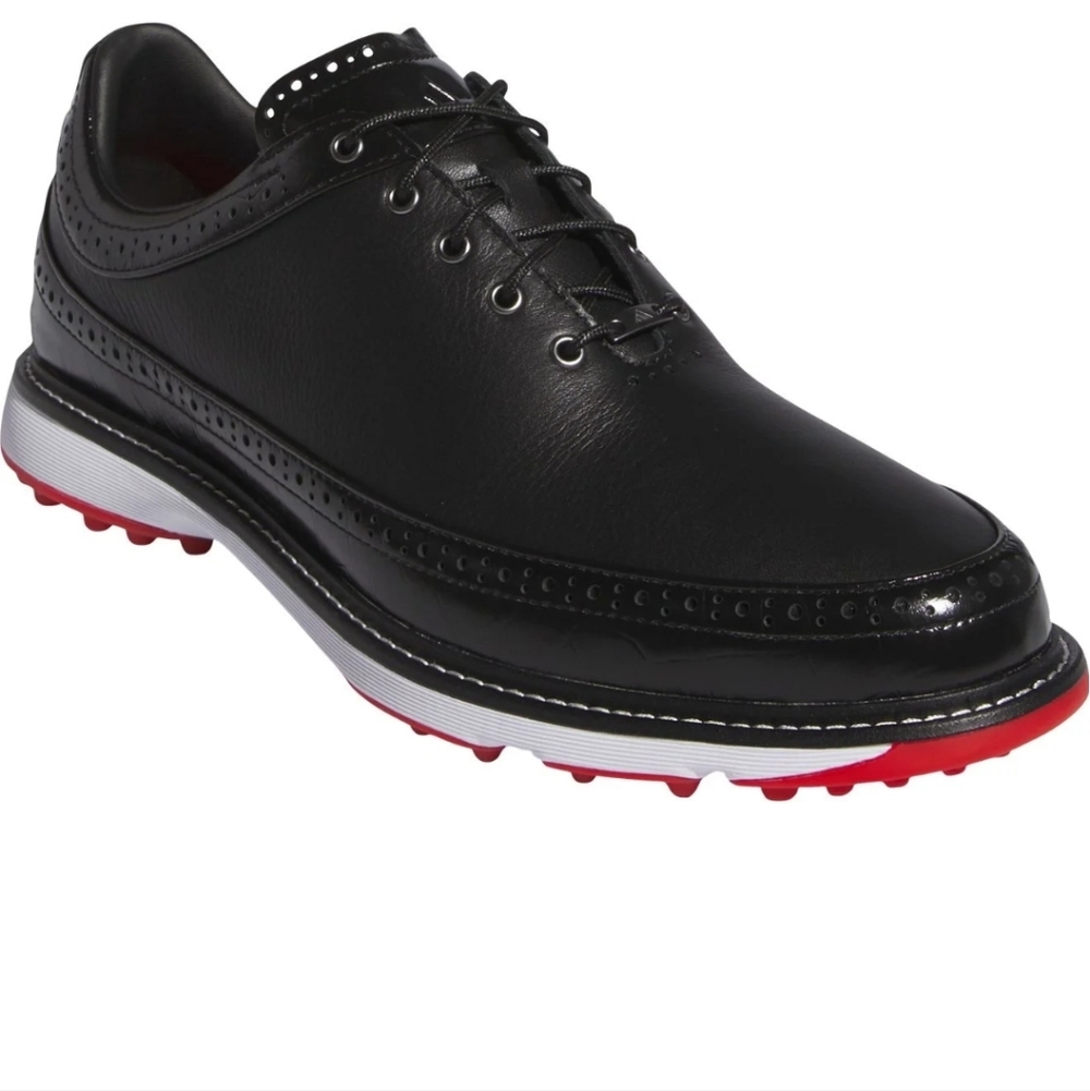 adidas Men's Black Leather Wingtip Golf Oxfords with Red Outsole